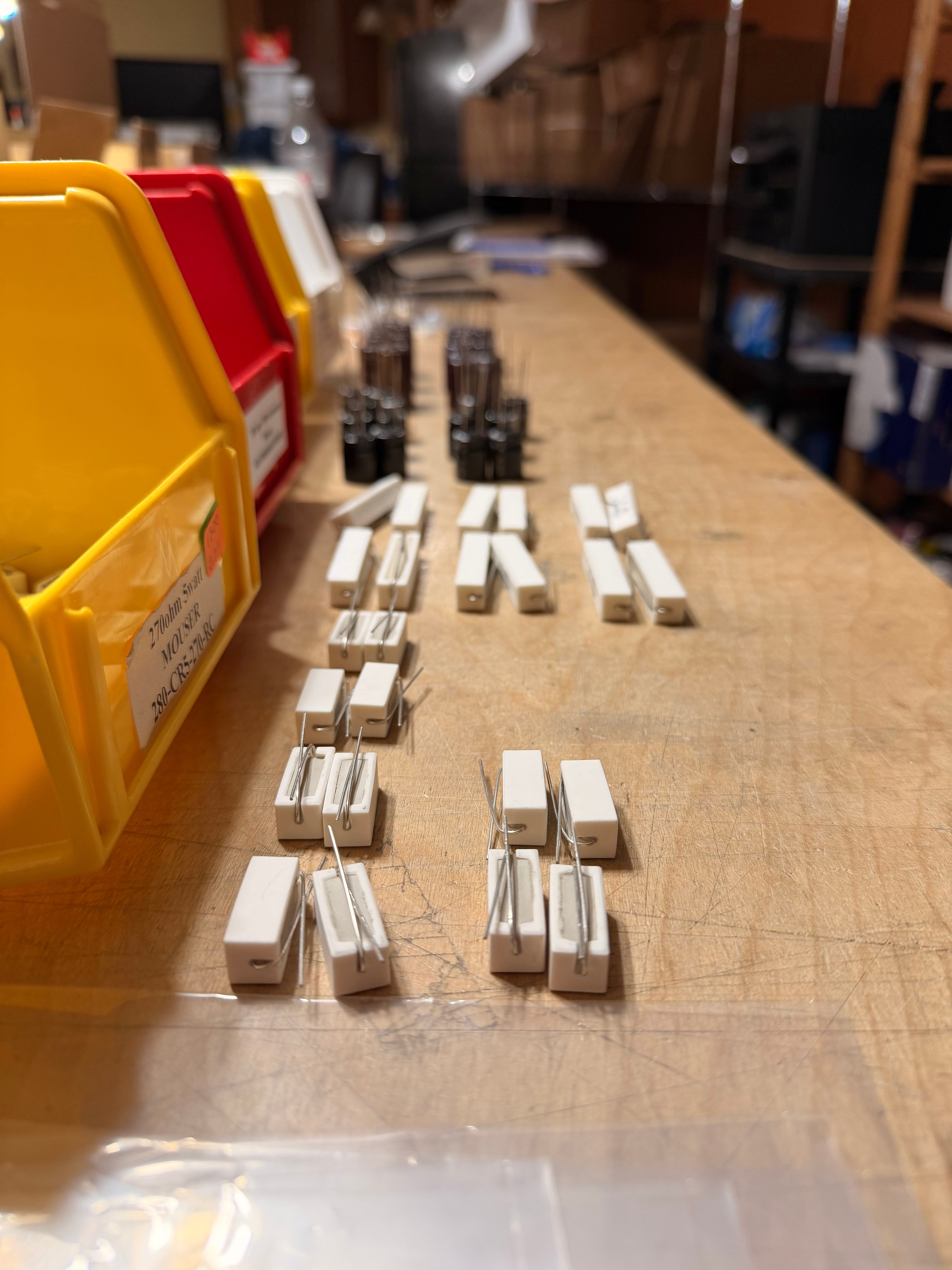 Electronic components on a work table