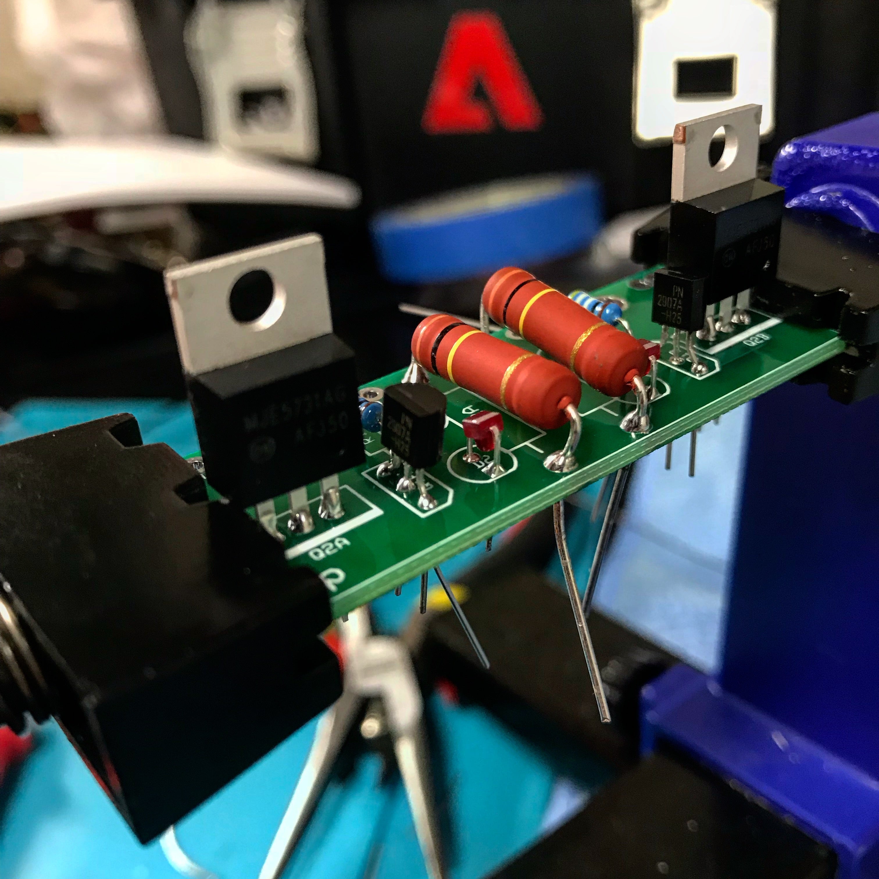 A close-up image of a printed circuit board populated with electronic components.