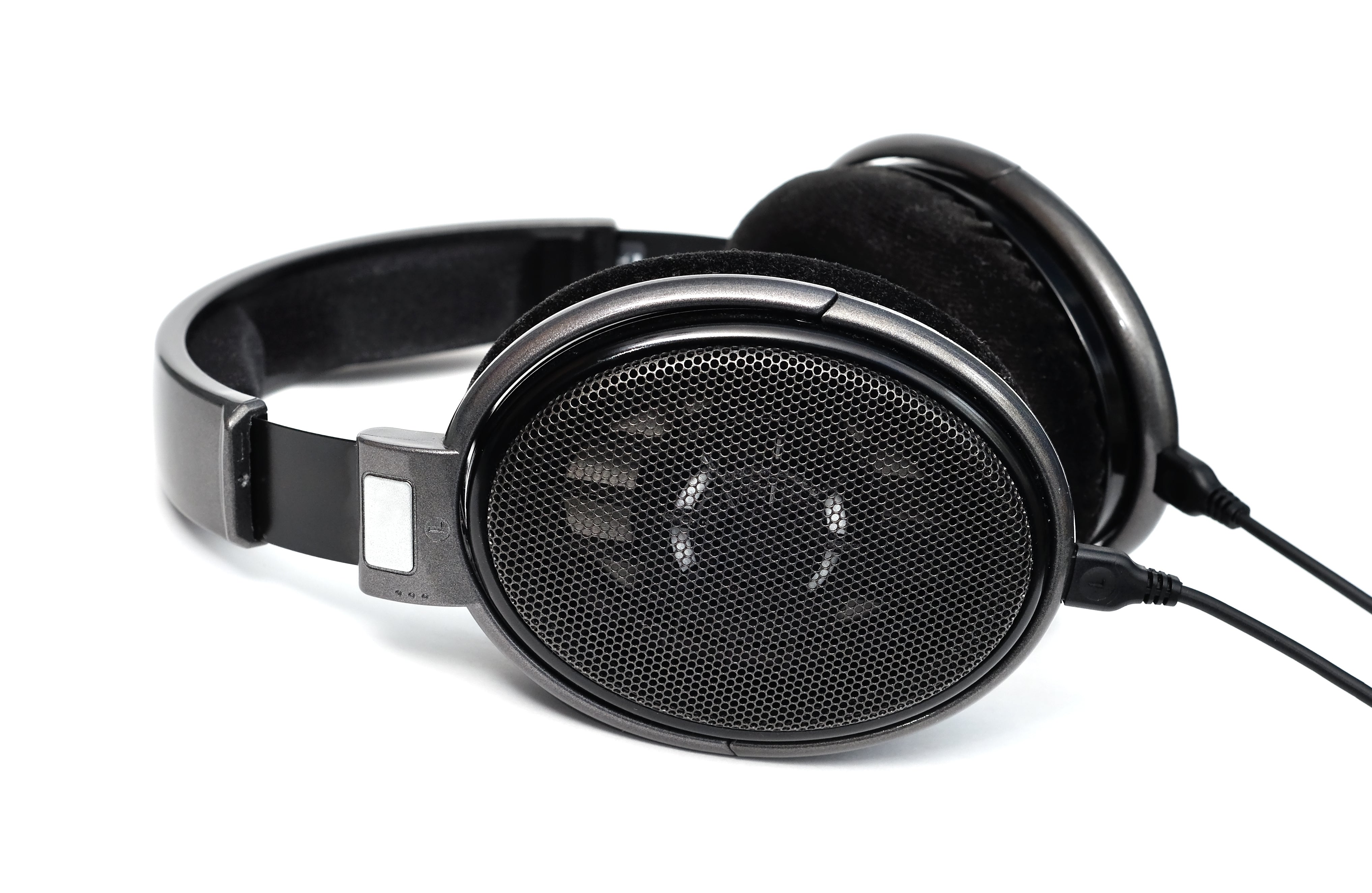 Black headphones on a white background
